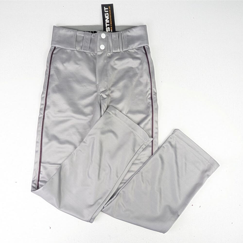Stinger Sports Boys Medium Gray/Burgundy Stripe Baseball Pants